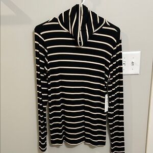Three Dots Striped Turtleneck Top NWT